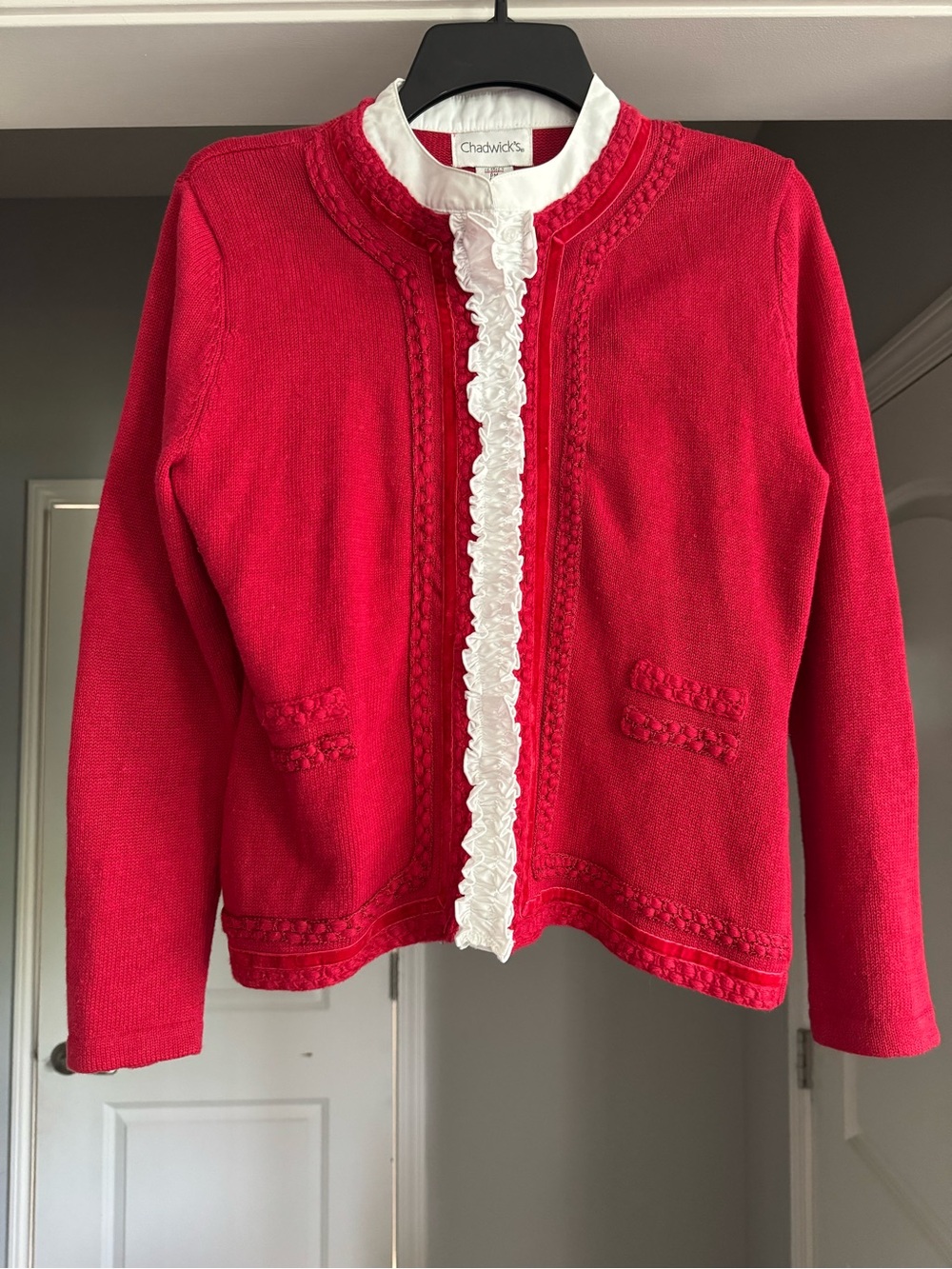 Vintage Chadwick’s Ramie Cotton Ruffle Trim Cardigan Jacket PM
